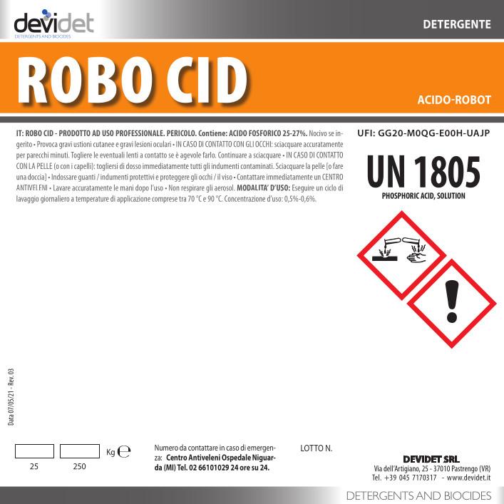 Devidet - Detergente pulizia robot mungitura Robo Cid, Pulizia impianti  superfici